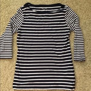 Blue and white stripes T-shirt with 3/4 sleeves